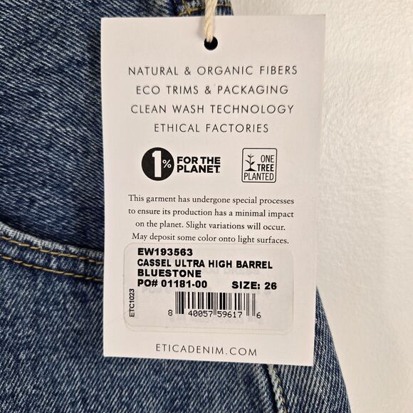 Etica Women's Size 26 Cassel Ultra High Barrel Jeans Bluestone NWT - Picture 3 of 9